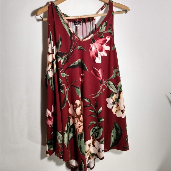 Top Fashion of New York Tops - Burgundy Floral Print Tank